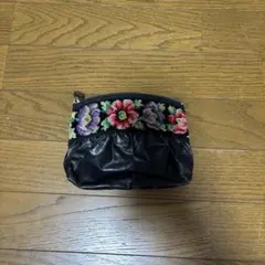FEILER フェイラー 花柄刺繍 ポーチ ブラック