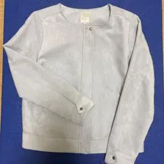 春物！ノーカラースエード風ジャケット ライトブルーグレー