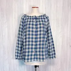 【NOBLEELE】長袖 チェック柄シャツブラウス ルームウェア リボン M