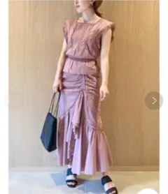 SNIDEL    コットンティアードロングスカート　ブラウス２点セット　ピンク