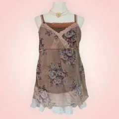 y2k フェアリーグランジ 森ガール 花柄シフォン レイヤードキャミソール