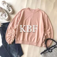 KBF シャーリングスリーブプルオーバー スウェット トレーナー ピンク 異素材