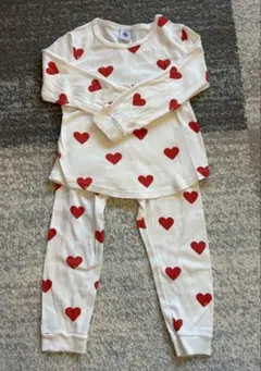 プチバトー　白ハート柄　長袖パジャマ　4ans 104cm
