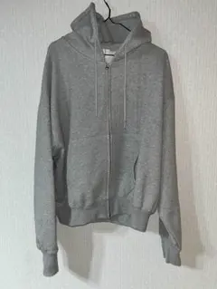 グレー ジッパーフードスウェットパーカー