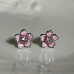 同梱無料★ペイント 桜 フラワー プチプラ ピアス＊ピンク×シルバー＊