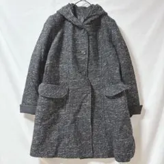 ノアージェ noa-ge フード付き ウール ツイードコート グレー