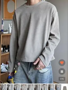 nugu リブ編み ベージュ 長袖トレーナー