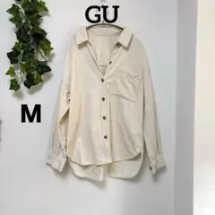 美品【ジーユー】コーデュロイオーバーサイズシャツ 長袖 オフホワイトシンプル春Ｍ