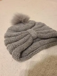 グレー ツイストデザイン ニット帽