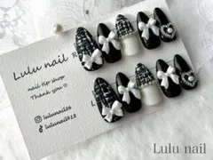 ◼️NO.2711　ネイルチップ　量産型ネイル　ツイードネイル　冬　リボン