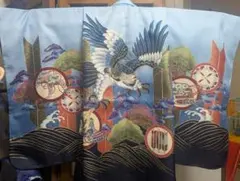 七五三用 鷹刺繍 青　肩上げ腰上げ済み　フルセットのサムネイル