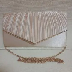 プリーツ加工 パーティーバッグ　ゴールド　ベージュ　ピンク　チェーン付き3way