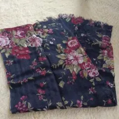 花柄フリンジストール 黒赤ピンク