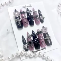 ʚ現品ɞ地雷量産黒×ぴんくきらきら♡୨୧ロングネイルチップ【No.29】