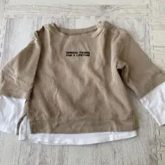 ベージュ 長袖 Tシャツ 重ね着風