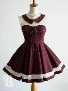 リズリサLIZLISA ツイードフリルワンピース レトロ　赤　リボン付き　冬 リズリサLIZLISA ツイードフリルワンピース レトロ 赤 リボン付き 冬