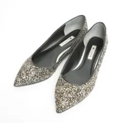 【美品】ダイアナ グリッター ポインテッドトゥ フラットパンプス 24.5cm