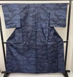 大島紬 藍 上品な絣柄 しつけ糸 正絹 i-4191