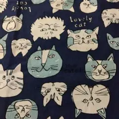 猫柄 ハギレ 生地 ネイビー　ラブリーキャット　kokka