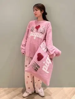 【Valentine】ワンポイントジャガードプルオーバー 総柄ロングパンツセット