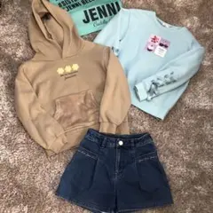 JENNI パーカー・水色トップス・デニムショートパンツセット　150 女の子