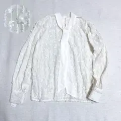 ob lique オブリーク　ボウタイブラウス　モフモフ付きレース生地　華やか