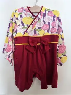 袴ロンパース 着物ロンパース 花柄 赤 ベビー セレモニー 90