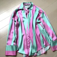 ZARA ピンクミントストライプ長袖シャツ