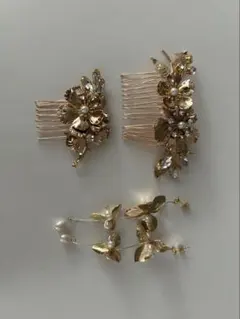ゴールド 花モチーフ ヘッドドレス イヤリング セット