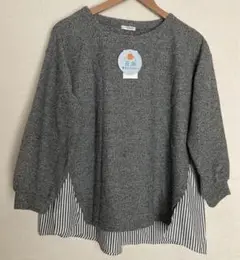新品　タグ付　長袖　カットソー　着回し　グレー×ストライプ　ESSEME M