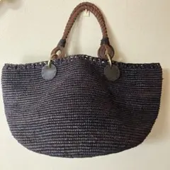 サンアルシデ　カゴバッグ　ラフィア　ダークブラウン