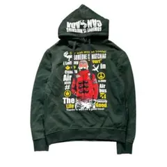 7AS4裏起毛　3Dデザイン　パーカー　フーディー　緑　アニマル　古着used