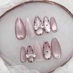 301♡ネイルチップ ワンホン フレンチガーリー マグネット　春ネイル くすみ色