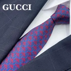 【美品】グッチ　ネクタイ　ハイブランド　ブルー　高級シルク　パターン柄