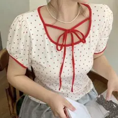 SHEIN Dazy ドット柄 リボン付き 半袖シャツ