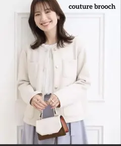 【美品】couture brooch 金釦　ノーカラー　ジャケット　ベージュ　M
