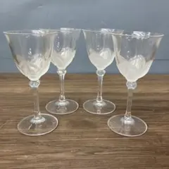 D-4 ワイングラス 4客セット クリスタルガラス フロスト加工 花柄 グラス