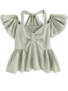 ホルターネックフリルスリーブペプラムブラウス 【ac2251】