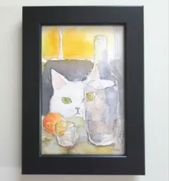 アクリル画 手描き 原画 猫 絵画 イラスト 黒猫卿 イタリアン イタリア