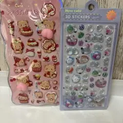 【２枚セット】シマエナガの硬いシールとクマのぷにぷにシール