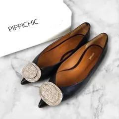 ピッピシック|フラットパンプス|ビジュー|36|黒|i1848