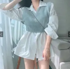 GRL ニットベスト×シャツワンピースセットアップ[at2188]