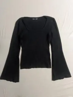SHEIN リブニット フレアスリーブ 長袖 ブラック