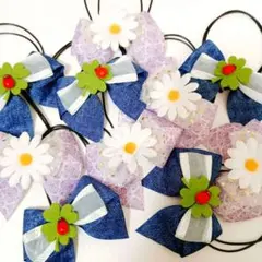 デニム柄 ペットチョーカー 首輪首飾り クローバー てんとう虫 ダマスク柄 花①