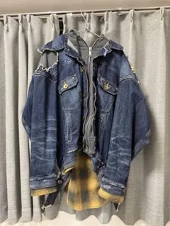 ミハラヤスヒロ　ダメージ加工　レイヤードデニムジャケット　48 超入手困難】ミハラヤスヒロ ダメージ加工 レイヤードデニムジャケット 48