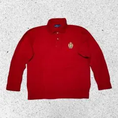 POLO ラルフローレン エンブレムロゴ刺繍 襟付きニットセーター L 赤