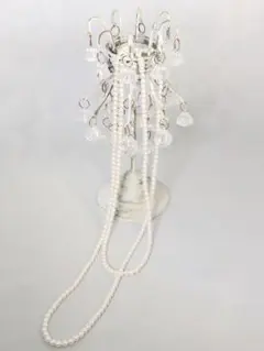 紺グログラン リボンゴム&ロングパールネックレス 2連 お受験ママコーデ