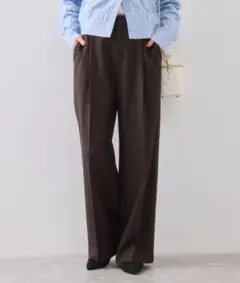 【VIS】美easy ウーリッシュワンタックワイドパンツ スラックス ブラウン