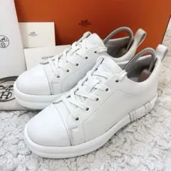 極美品　エルメス HERMES ハッピー レザースニーカー 厚底 ホワイトのサムネイル
