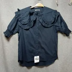 ★NICE CLAUP ★フリル襟シャツ ダークブルー
